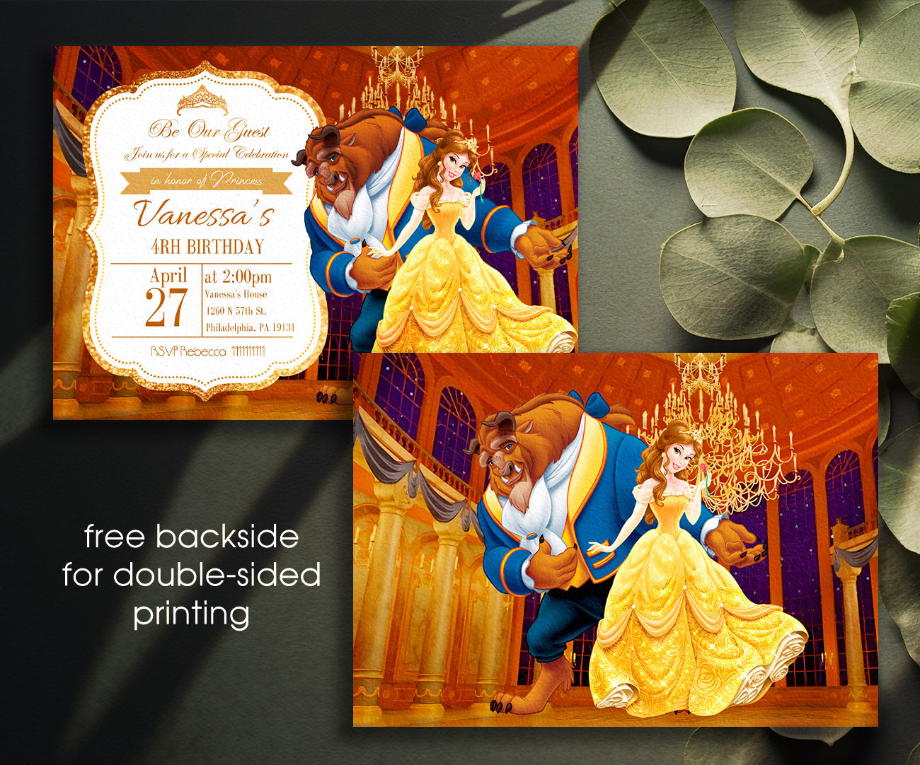Belle Beauty And The Beast customizable invitation template | Share or Print | girl | OZ695