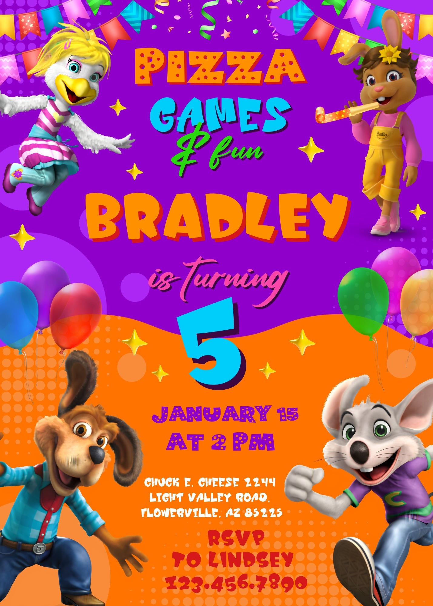 Chuck E. Cheese customizable invitation template | Share or Print | EB878