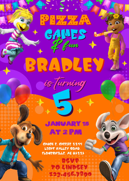 Chuck E. Cheese customizable invitation template | Share or Print | EB878