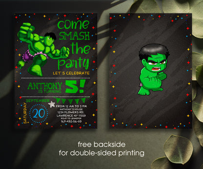 Hulk The Avengers Marvel Superhero customizable invitation template | Share or Print | boy | WP259