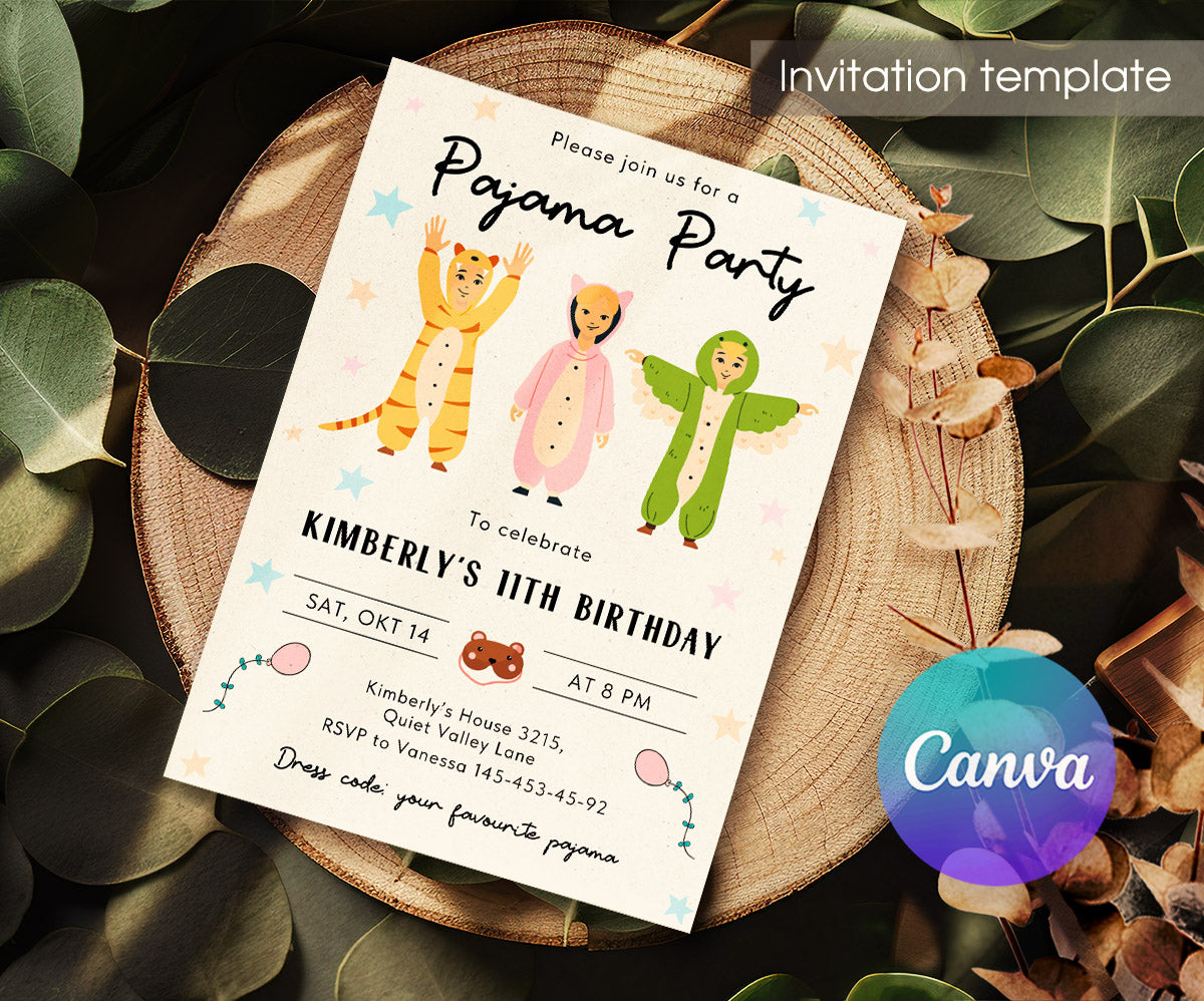 Pajama Sleepover Party customizable invitation template | Share or Print | JP884