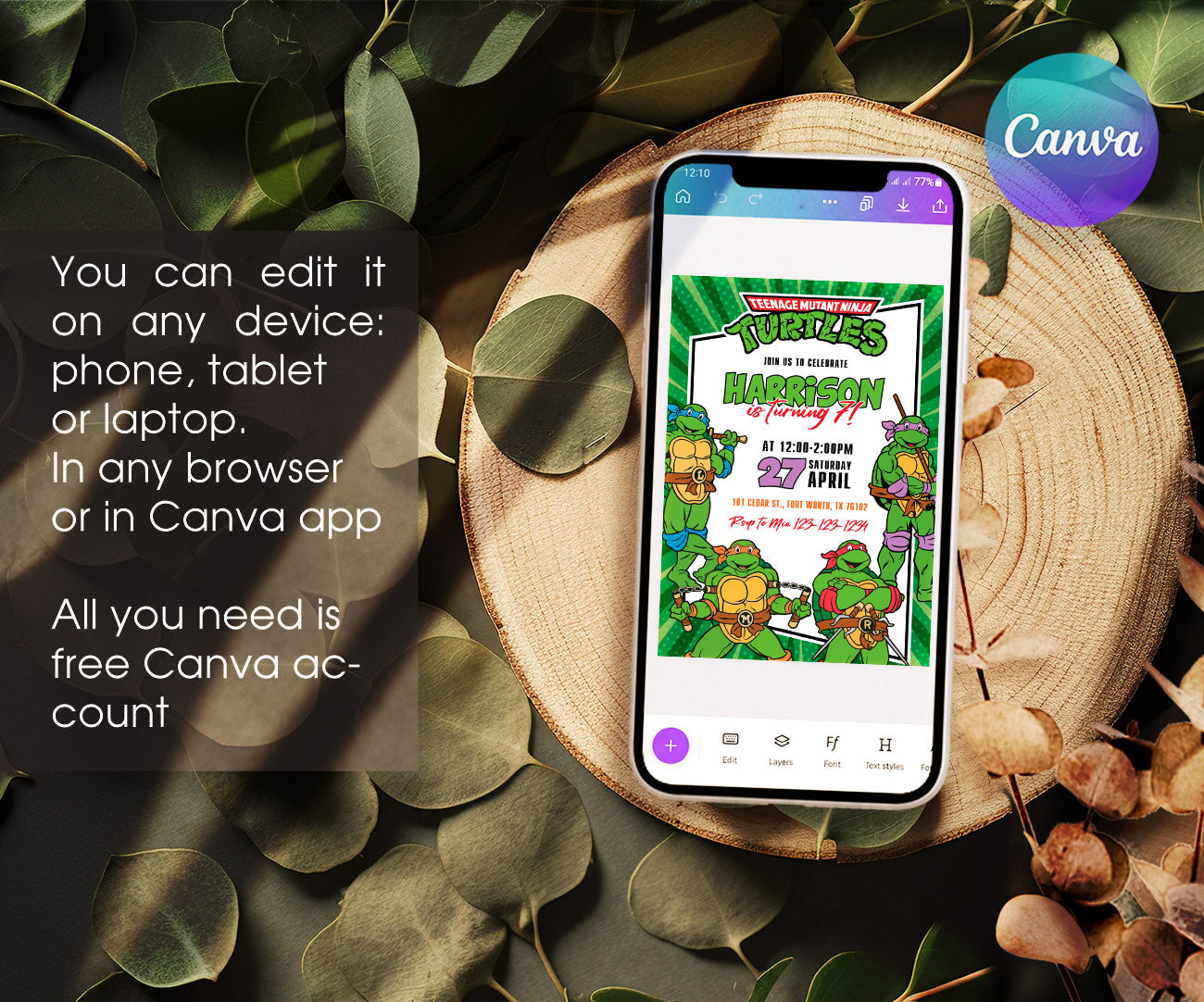 Teenage Mutant Ninja Turtles customizable invitation template | Share or Print | boy | TQ113