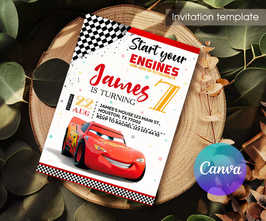 Cars Lightning McQueen customizable invitation template | Share or Print | boy | HW480