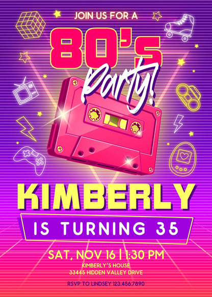80th Eightieth Party Disco customizable invitation template | Share or Print | YO388