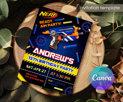 NERF Dart Wars customizable invitation template | Share or Print | boy | MU533