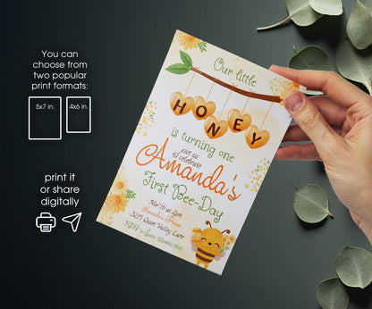 1st Bee Day Party customizable invitation template | Share or Print | IX678
