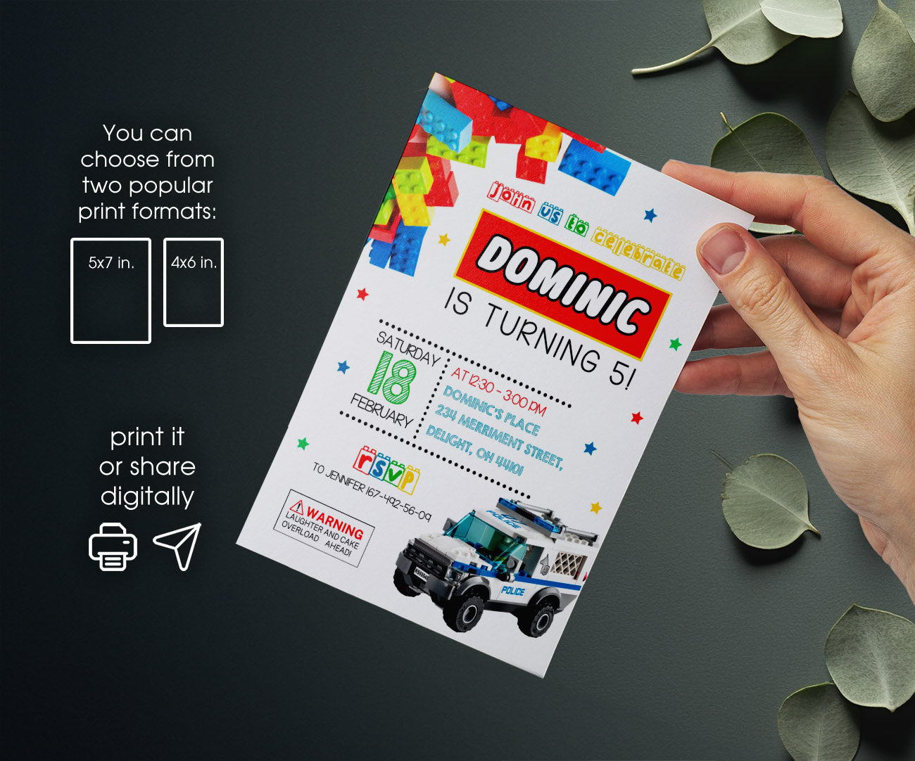 Lego Police Car customizable invitation template | Share or Print | boy | ZT770