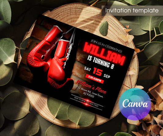 Boxing Fighter customizable invitation template | Share or Print | boy | WD063