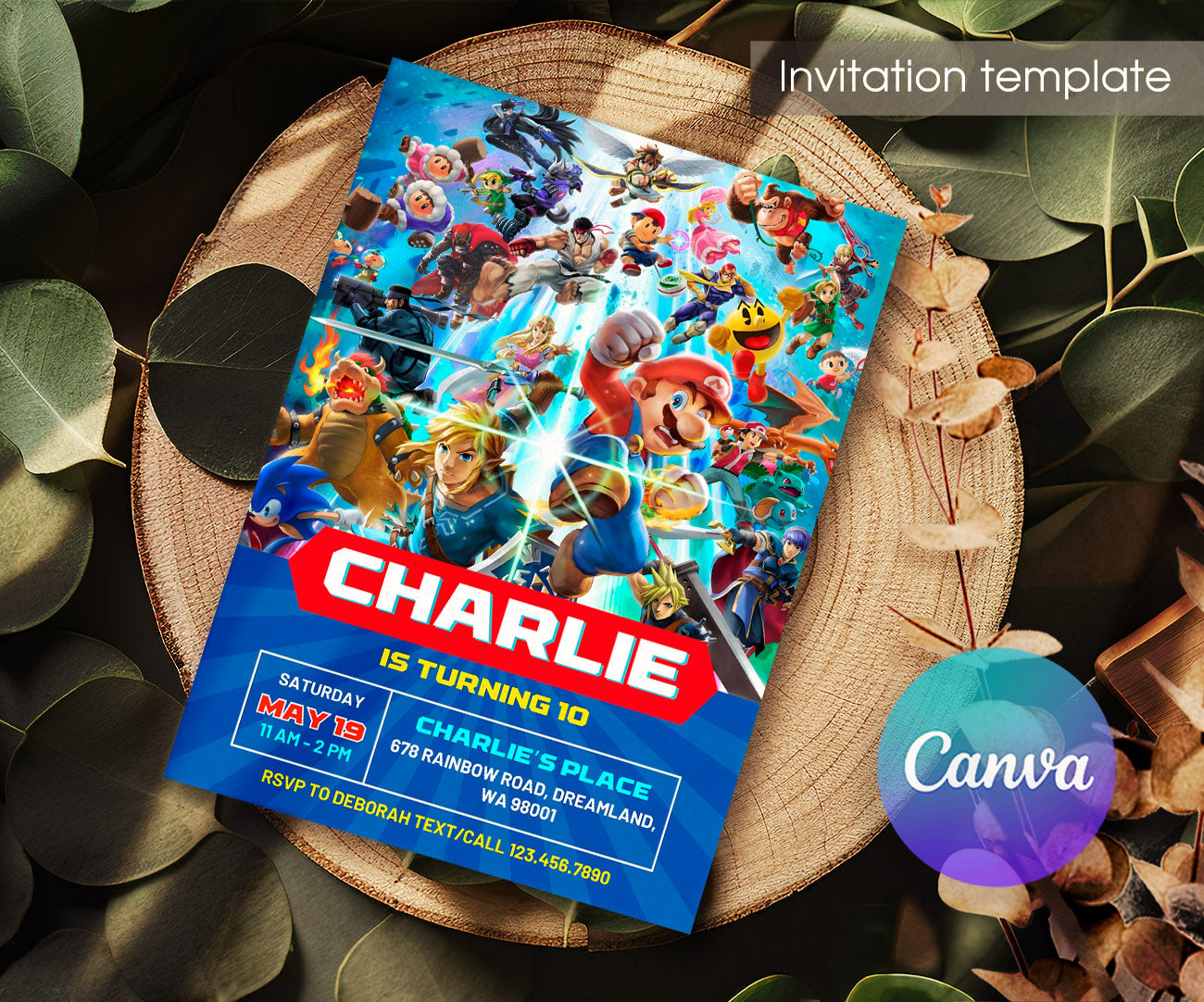 Super Smash Mario Bros customizable invitation template | Share or Print | CC997
