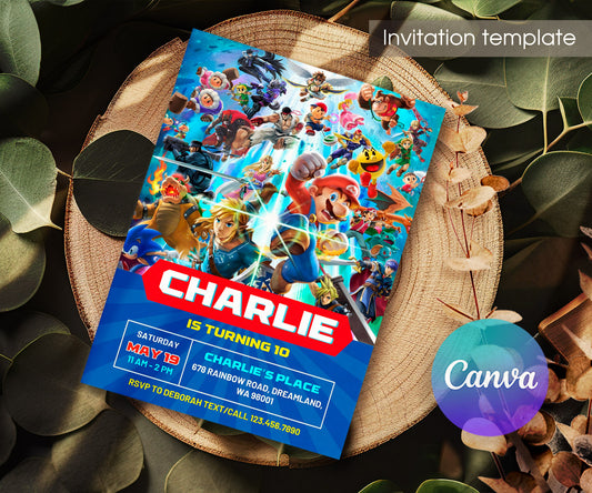 Super Smash Mario Bros customizable invitation template | Share or Print | CC997