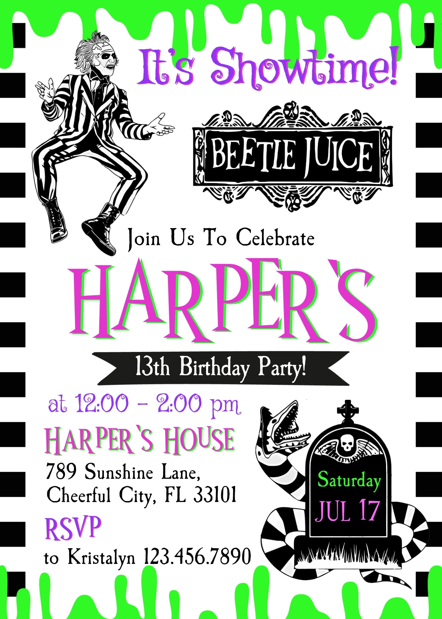Beetlejuice Halloween customizable invitation template | Share or Print | HB157