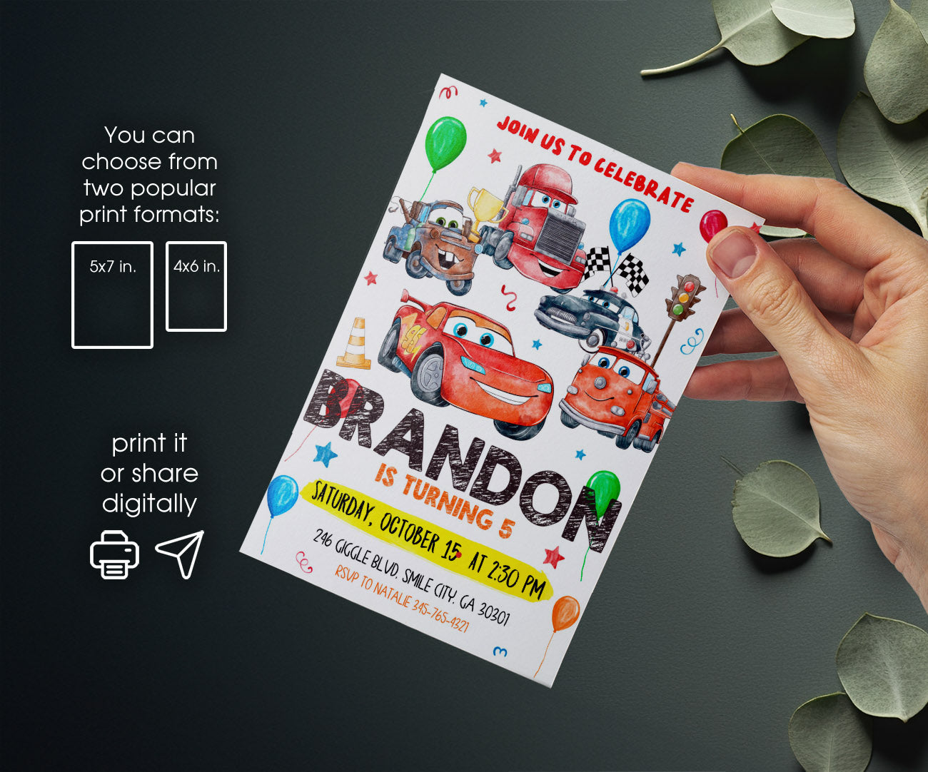 Cars Lightning McQueen customizable invitation template | Share or Print | boy | CR402