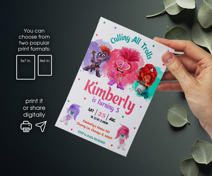 Trolls Poppy customizable invitation template | Share or Print | JU004