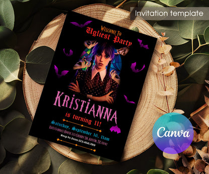 Wednesday Addams customizable invitation template | Share or Print | girl | KZ827