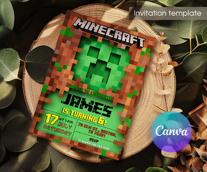 Minecraft Gamer customizable invitation template | Share or Print | VM868