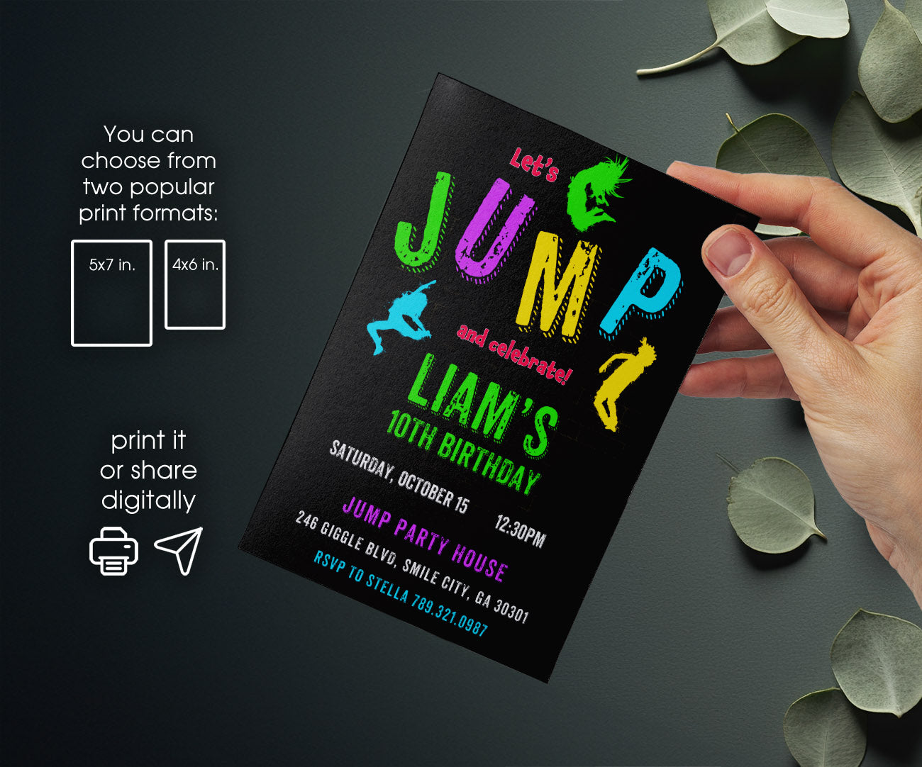 Trampoline Jump Party customizable invitation template | Share or Print | XJ523