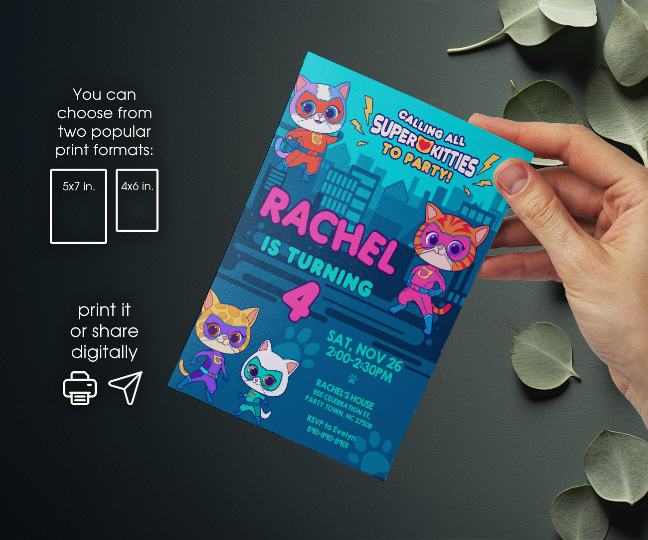 SuperKitties customizable invitation template | Share or Print | BK807