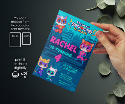 SuperKitties customizable invitation template | Share or Print | BK807