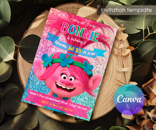 Trolls Poppy customizable invitation template | Share or Print | XR137