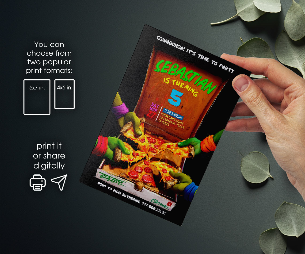 Teenage Mutant Ninja Turtles Mutant Mayhem customizable invitation template | Share or Print | boy | NL415