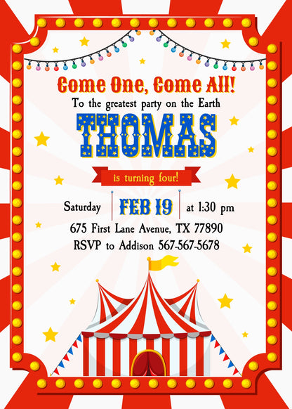 Circus Carnival customizable invitation template | Share or Print | EK687