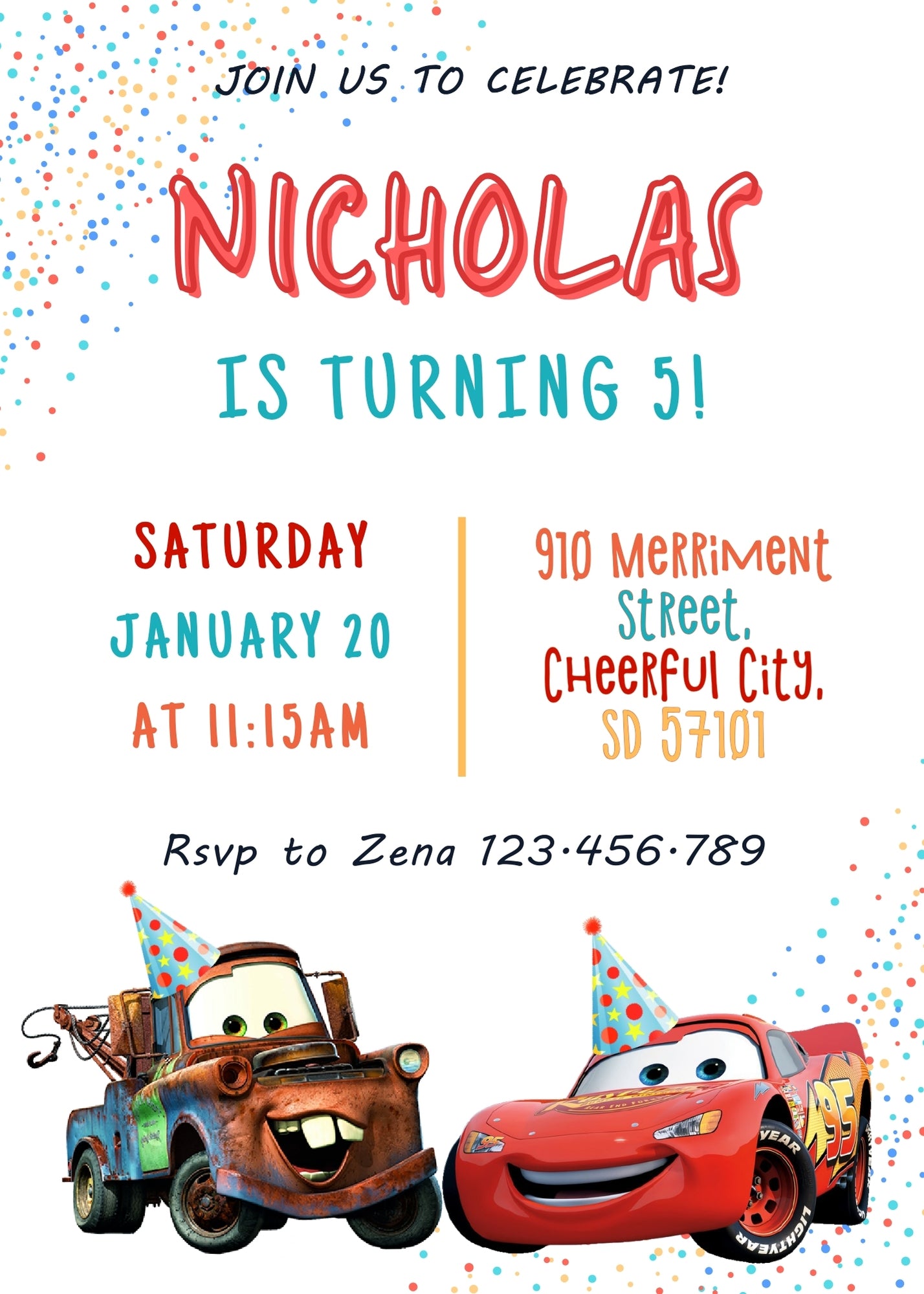 Cars Lightning McQueen customizable invitation template | Share or Print | boy | JP732