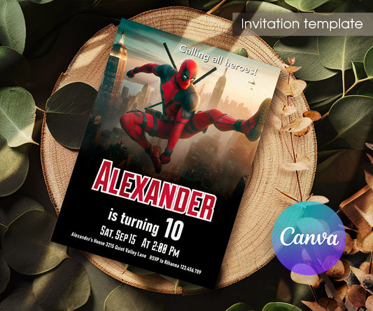 Deadpool Marvel customizable invitation template | Share or Print | boy | KS490