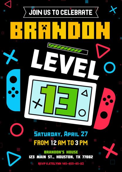 Nintendo Switch Gamer customizable invitation template | Share or Print | KF051
