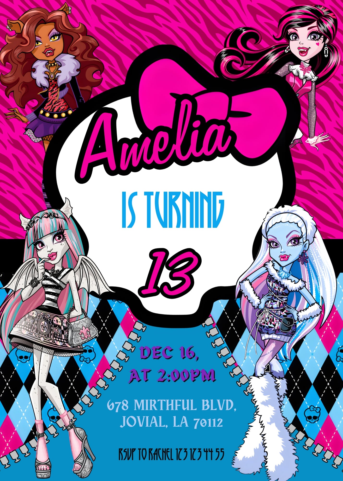 Monster High customizable invitation template | Share or Print | girl | OS938