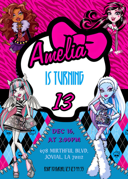Monster High customizable invitation template | Share or Print | girl | OS938