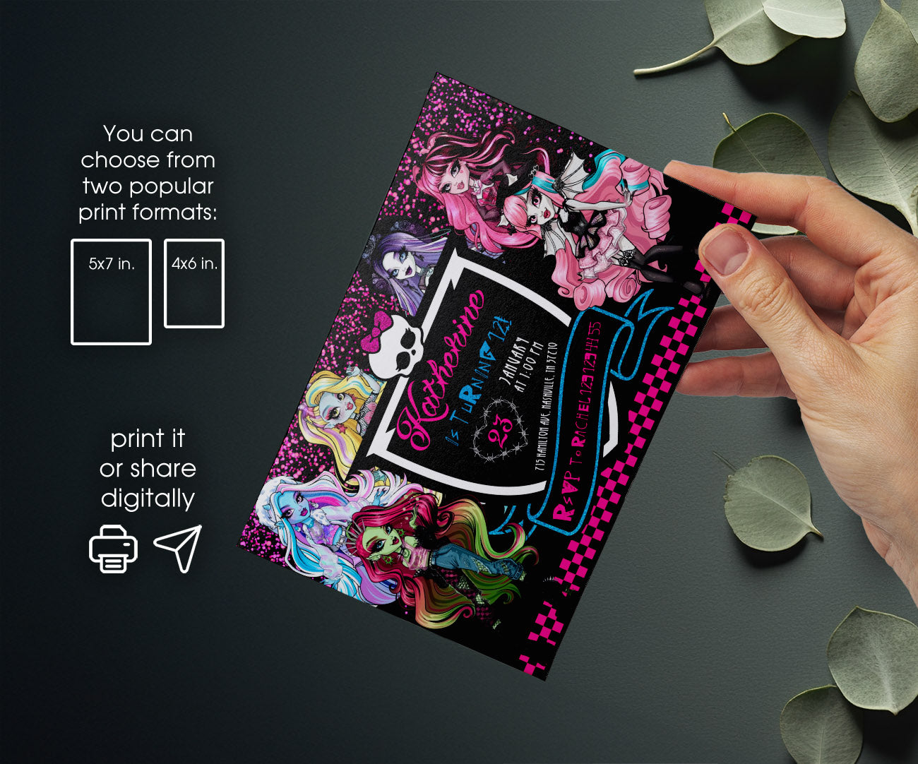 Monster High customizable invitation template | Share or Print | girl | QM126