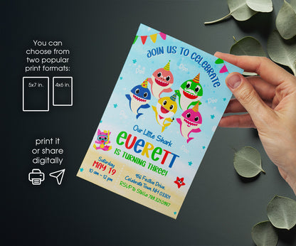 Baby Shark customizable invitation template | Share or Print | KS138