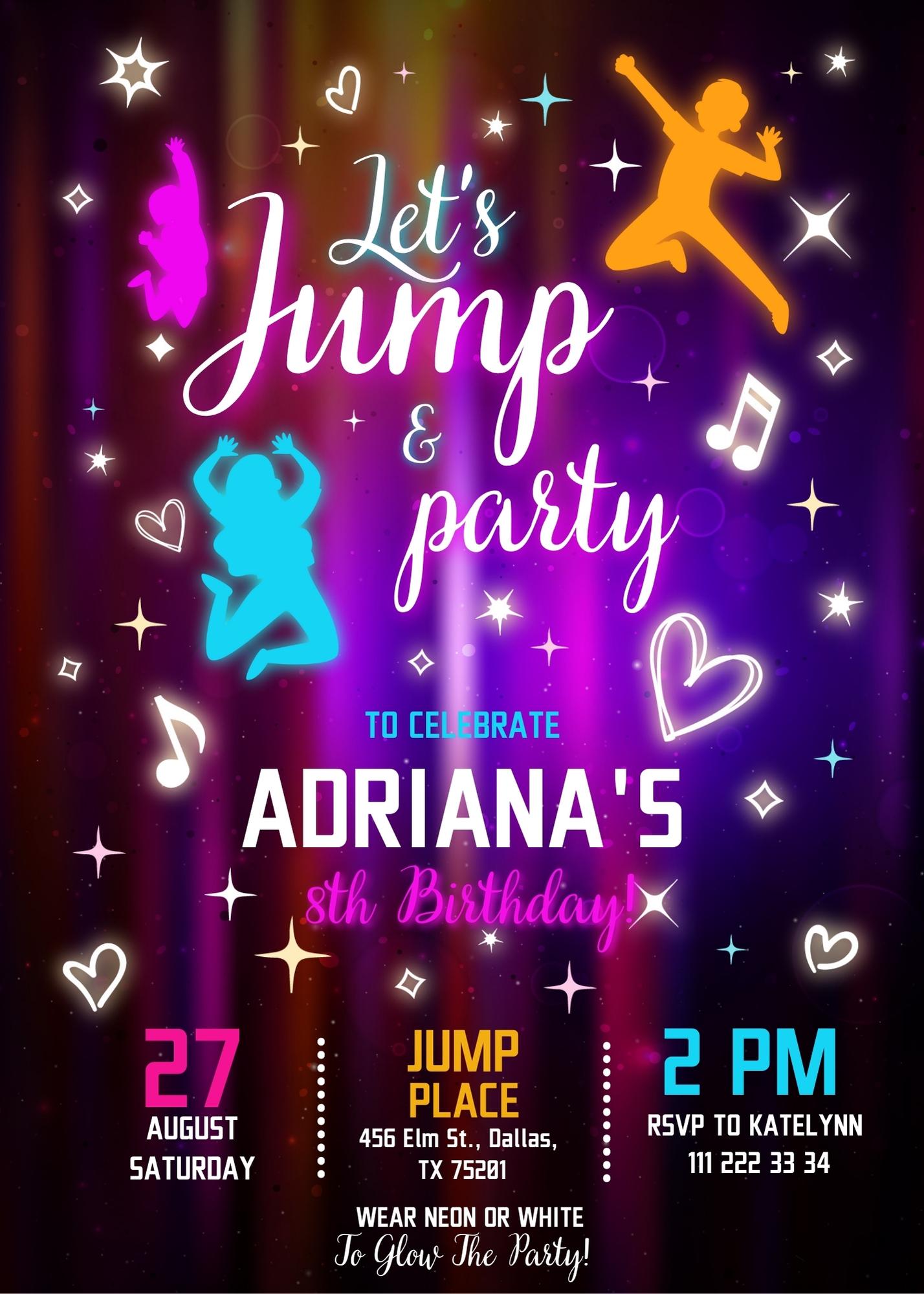 Trampoline Jump Party customizable invitation template | Share or Print | ZG224