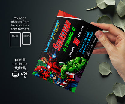 Avengers Marvel Superhero customizable invitation template | Share or Print | boy | IN868