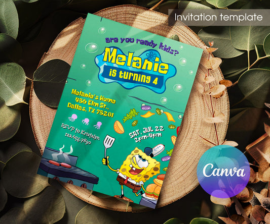 SpongeBob SquarePant customizable invitation template | Share or Print | SJ800