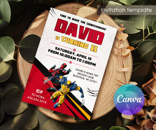 Deadpool Wolverine Marvel customizable invitation template | Share or Print | boy | DY160