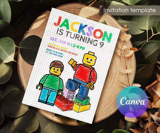 Lego Minifigures customizable invitation template | Share or Print | RT491