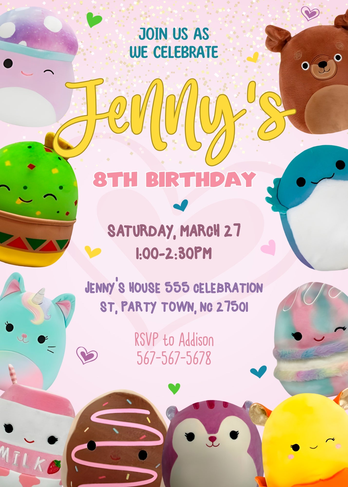 Squishmallows customizable invitation template | Share or Print | SI364