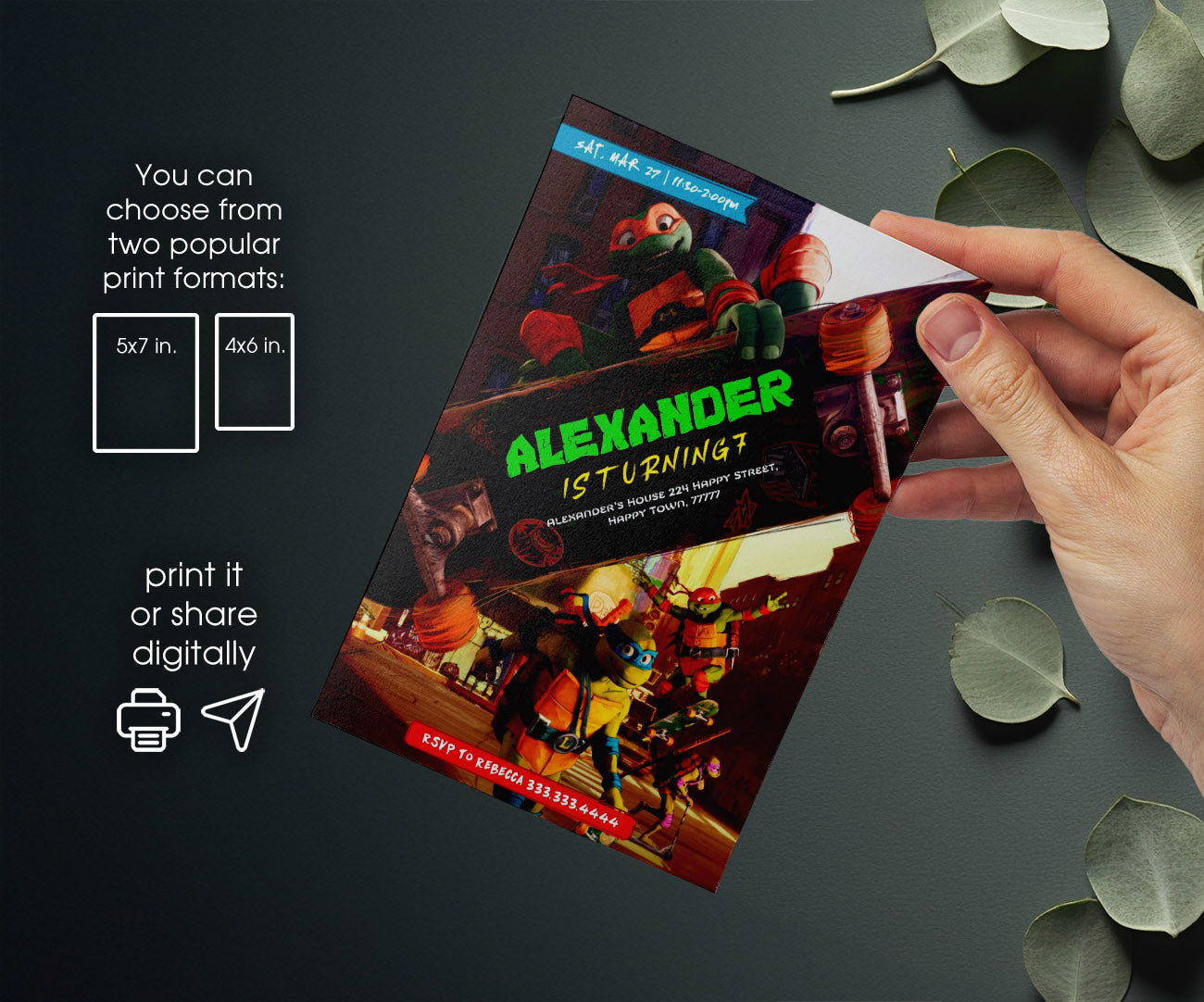 Teenage Mutant Ninja Turtles Mutant Mayhem customizable invitation template | Share or Print | boy | IR054