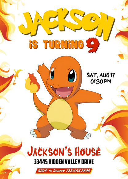 Charmander Pokemon Anime customizable invitation template | Share or Print | KL261