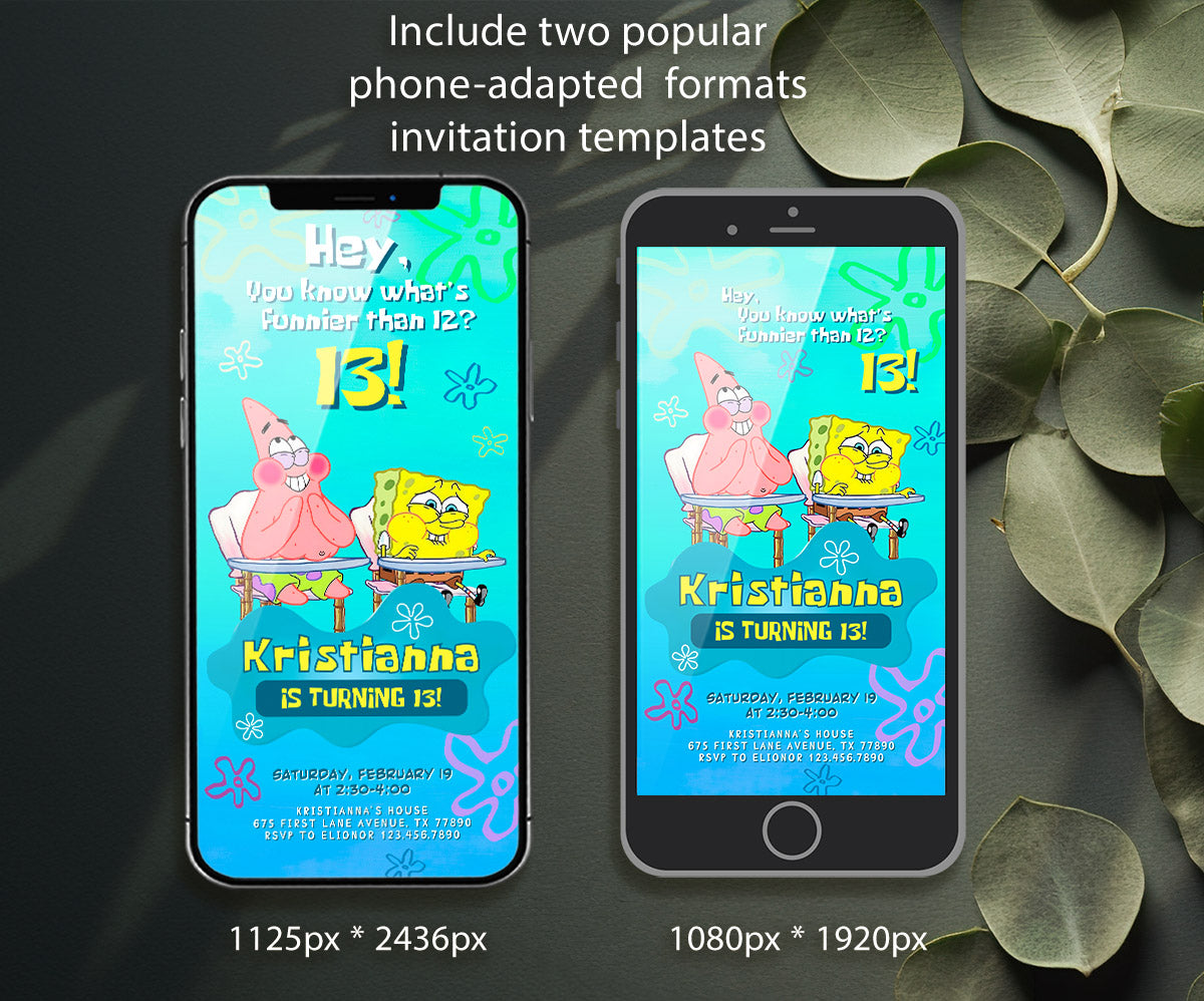 SpongeBob SquarePant customizable invitation template | Share or Print | ZY925