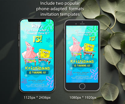 SpongeBob SquarePant customizable invitation template | Share or Print | ZY925