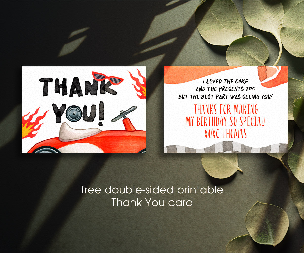 Race Car 2nd Bday Watercolor customizable invitation template | Share or Print | boy | RB042