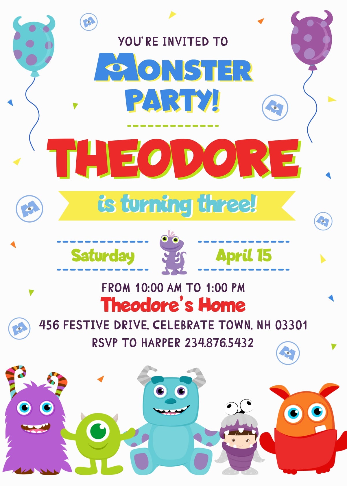 Monsters, Inc. customizable invitation template | Share or Print | WC583