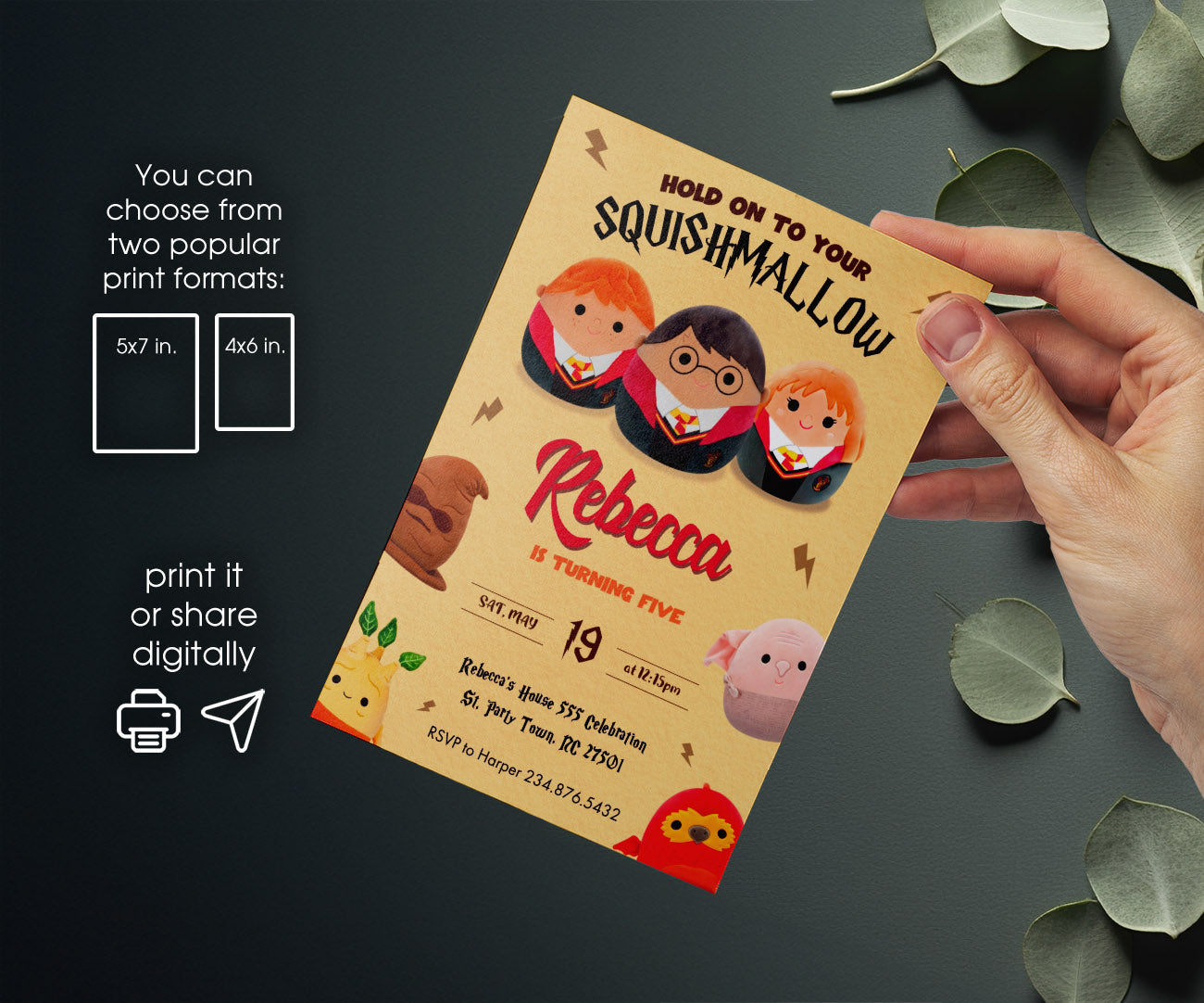 Squishmallows Harry Potter customizable invitation template | Share or Print | DW557