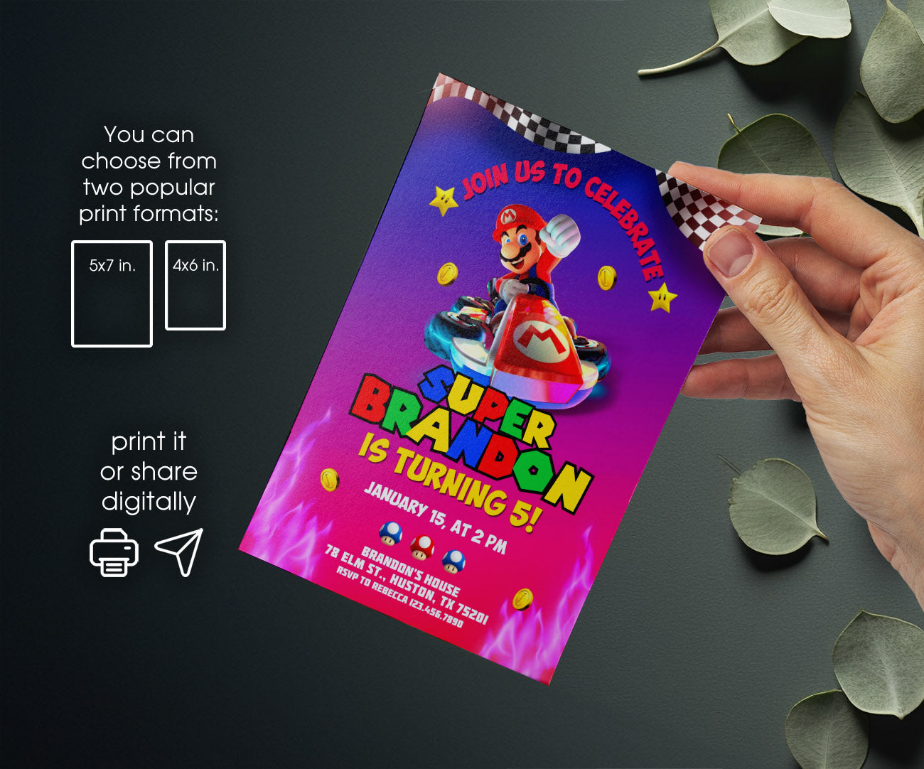 Super Mario Bros customizable invitation template | Share or Print | AM215