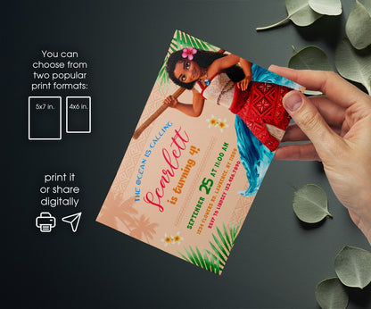 Moana Princess customizable invitation template | Share or Print | girl | QX188