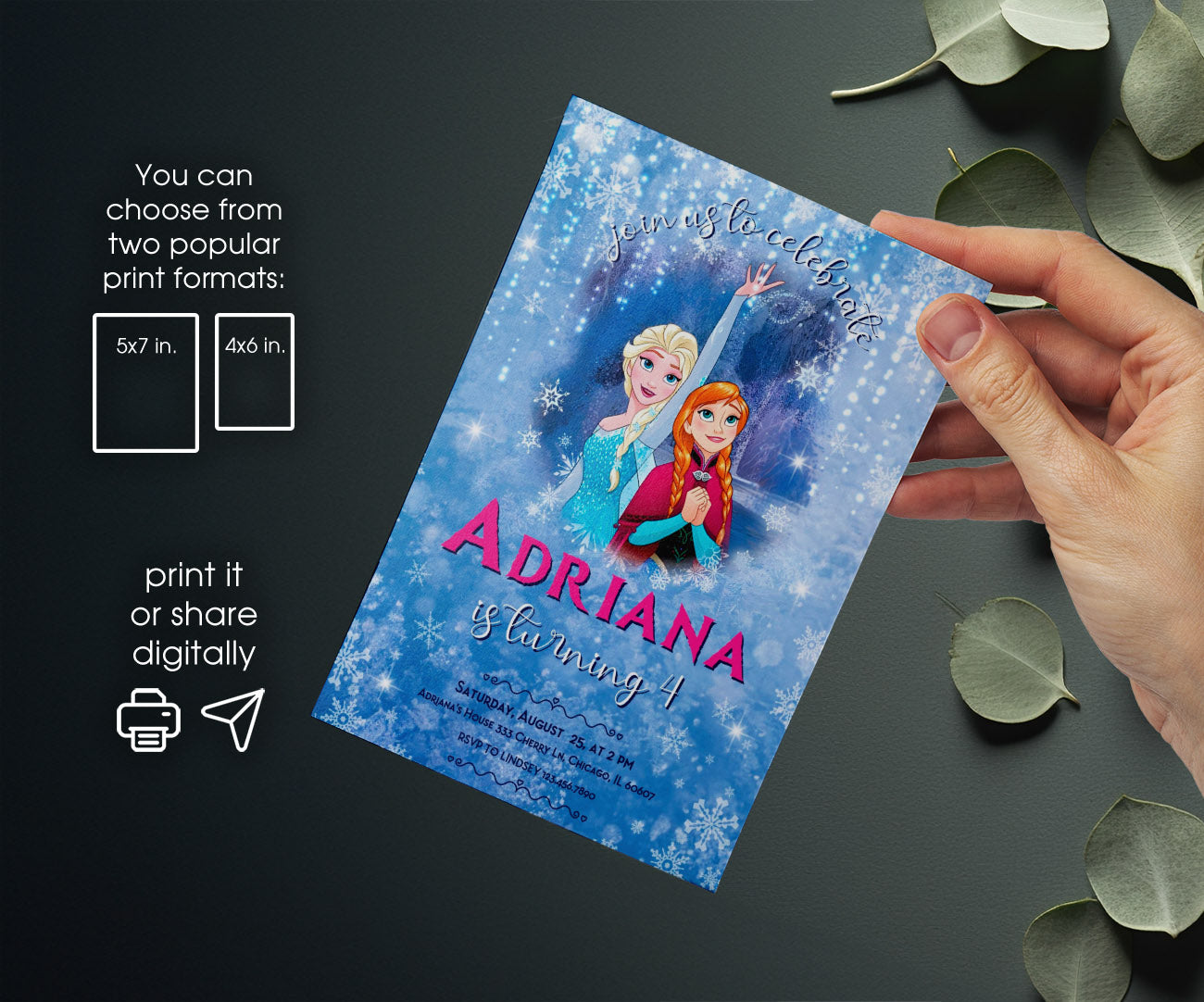 Frozen Elsa customizable invitation template | Share or Print | girl | AS064