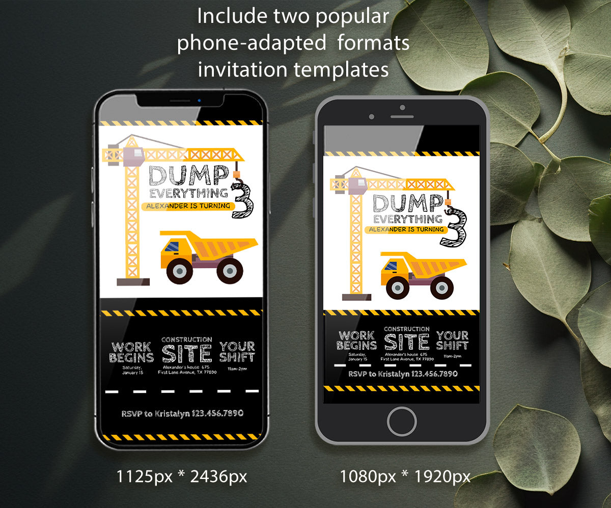 Dump Truck Construction customizable invitation template | Share or Print | boy | NO701