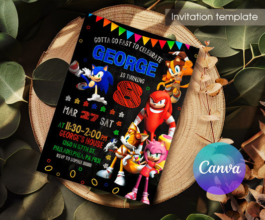 Sonic the Hedgehog customizable invitation template | Share or Print | FK383